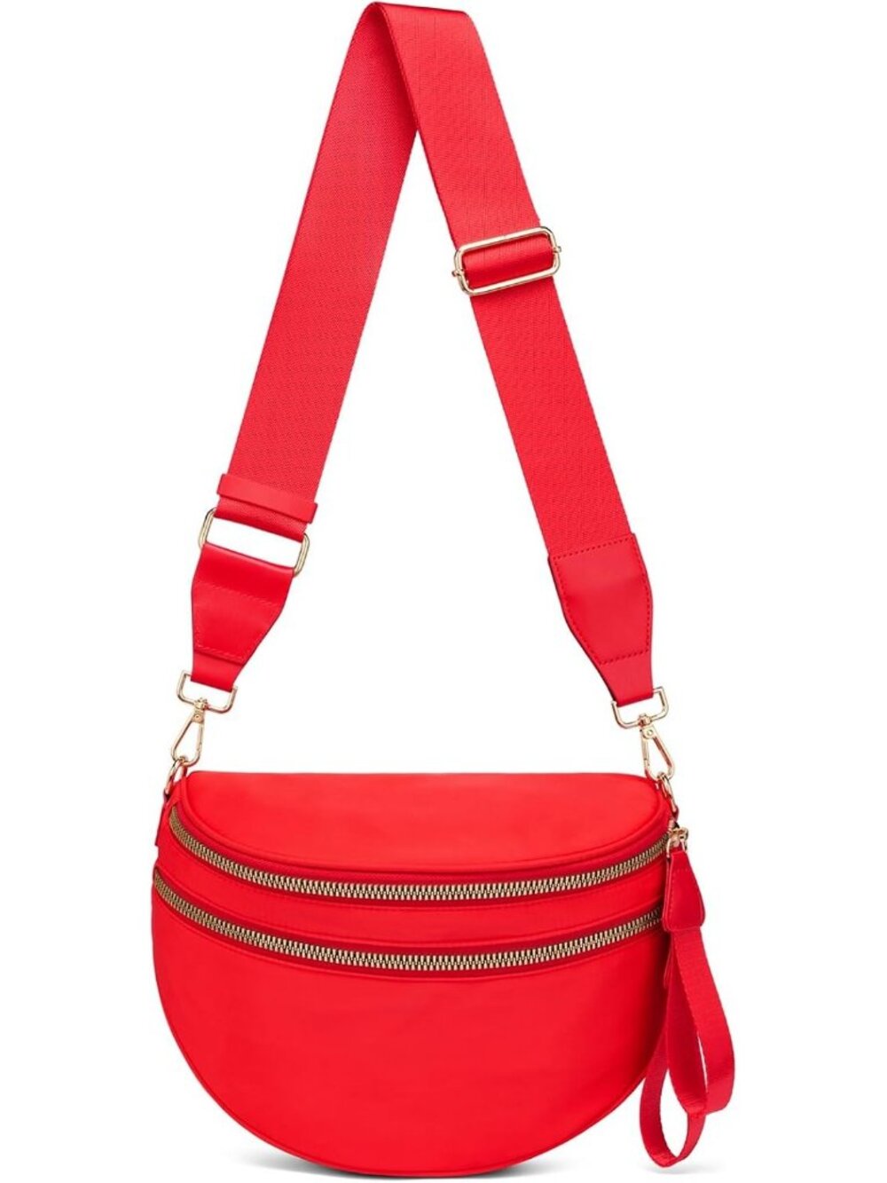 Women's Red Pure Color Checkered Nylon Fanny Pack Travel Crossbody Bag